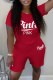 Red Casual Print Letter O Neck Short Sleeve Two Pieces
