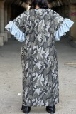 Grey Casual Camouflage Print Patchwork Outerwear