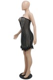 Red Sexy Patchwork Hot Drilling See-through Feathers Backless V Neck Strapless Dress Dresses
