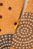 Orange Vintage Print Polka Dot Patchwork O Neck One Step Skirt Dresses
