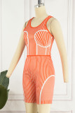 Orange Casual Sportswear Striped Print Patchwork O Neck Sleeveless Two Pieces