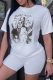 White Street Vintage Print Patchwork O Neck T-Shirts