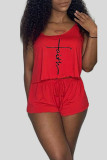 Red Casual Print Patchwork Spaghetti Strap Sleeveless Two Pieces