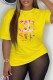 Yellow Casual Print Letter O Neck T-Shirts