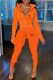 Orange Casual Print Letter Zipper Collar Long Sleeve Two Pieces