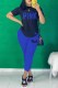 Blue Casual Print Letter O Neck Short Sleeve Two Pieces