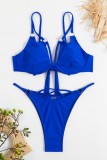 Blue Sexy Solid Bandage Hollowed Out Backless Swimwears (With Paddings)