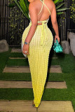 Yellow Sexy Solid Patchwork Spaghetti Strap Pencil Skirt Dresses