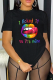 Black Casual Daily Lips Printed Patchwork O Neck T-Shirts