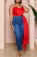 Red Sexy Solid Patchwork Asymmetrical Strapless Tops
