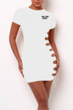 Yellow Sexy Print Bandage Hollowed Out Patchwork O Neck Pencil Skirt Dresses