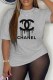 Grey Casual Print Letter O Neck T-Shirts