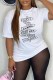 White Casual Print Letter O Neck T-Shirts