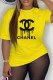 Yellow Casual Print Letter O Neck T-Shirts