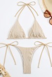 Beige Sexy Solid Bandage Backless Swimwears (With Paddings)