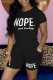 Black Casual Letter Print Basic O Neck Short Sleeve Two Pieces