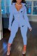Sky Blue Casual Print Patchwork Zipper Collar Long Sleeve Two Pieces