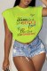 Light Green Casual Street Print Letter O Neck T-Shirts