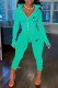 Cyan Casual Print Patchwork Zipper Collar Long Sleeve Two Pieces
