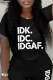 Black Casual Street Print Patchwork Letter O Neck T-Shirts