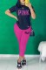 Rose Red Casual Print Letter O Neck Short Sleeve Two Pieces