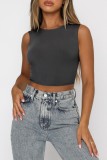 Coffee Casual Solid Basic O Neck Tops