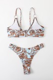 Light Blue Sexy Print Backless Swimwears (With Paddings)