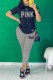 Grey Casual Print Letter O Neck Short Sleeve Two Pieces