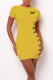 Yellow Sexy Print Bandage Hollowed Out Patchwork O Neck Pencil Skirt Dresses