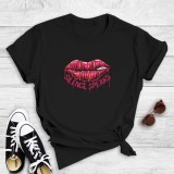 White Casual Lips Printed Basic O Neck T-Shirts