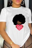 White Casual Print Basic O Neck T-Shirts