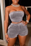 Grey Sexy Solid Patchwork Strapless Sleeveless Two Pieces