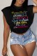 Black Casual Street Print Letter O Neck T-Shirts