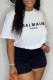 White Casual Print Letter O Neck T-Shirts