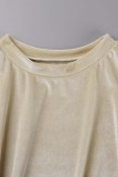 Apricot Casual Solid Basic O Neck Short Sleeve Two Pieces