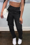 Black Street Solid Patchwork Harlan High Waist Harlan Solid Color Bottoms