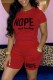 Red Casual Letter Print Basic O Neck Short Sleeve Two Pieces