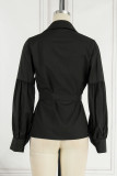 Blue Casual Solid Bandage Patchwork Asymmetrical V Neck Tops