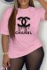 Pink Casual Print Letter O Neck T-Shirts