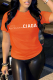 Orange Street Daily Print Patchwork Letter O Neck T-Shirts