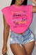 Rose Red Casual Street Print Letter O Neck T-Shirts