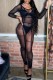 Black Sexy Solid See-through O Neck Skinny Jumpsuits