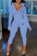 Sky Blue Casual Print Letter Zipper Collar Long Sleeve Two Pieces