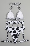 Black White Sexy Print Bandage Backless Swimwears (With Paddings)