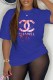 Blue Casual Print Letter O Neck T-Shirts