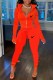 Red Casual Print Patchwork Zipper Collar Long Sleeve Two Pieces