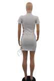 Yellow Sexy Print Bandage Hollowed Out Patchwork O Neck Pencil Skirt Dresses