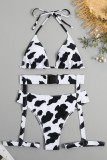 Black White Sexy Print Bandage Backless Swimwears (With Paddings)