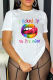 White Casual Daily Lips Printed Patchwork O Neck T-Shirts