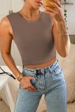 Blue Gray Casual Solid Basic O Neck Tops